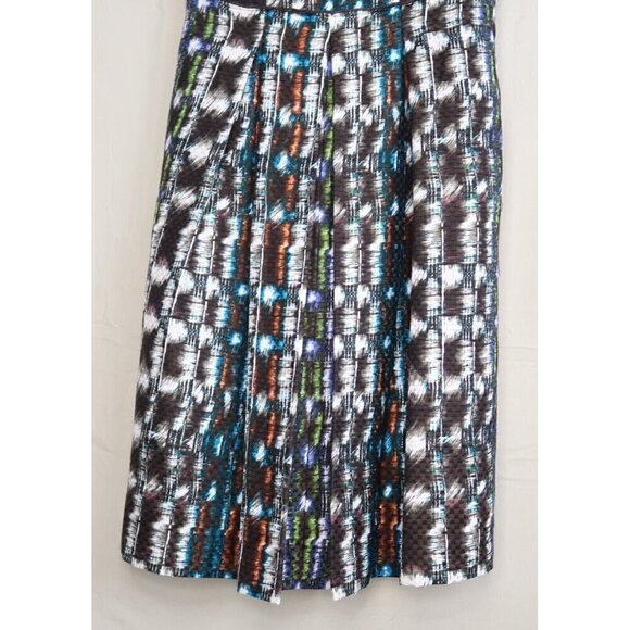 Etcetera Silk Wool Blend Midi Dress Blue Brown A-Line Sleeveless Women's 0 EUC - Picture 4 of 8